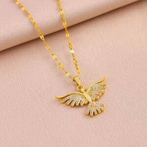 Women’s 18K Gold plated stainless steel queen Bird Pendant Necklace zircon